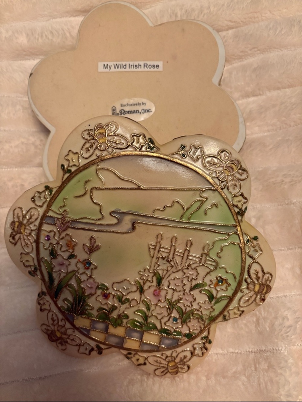 Vintage My Wild Irish Rose Musical Trinket Box - Floral Enamel Accent